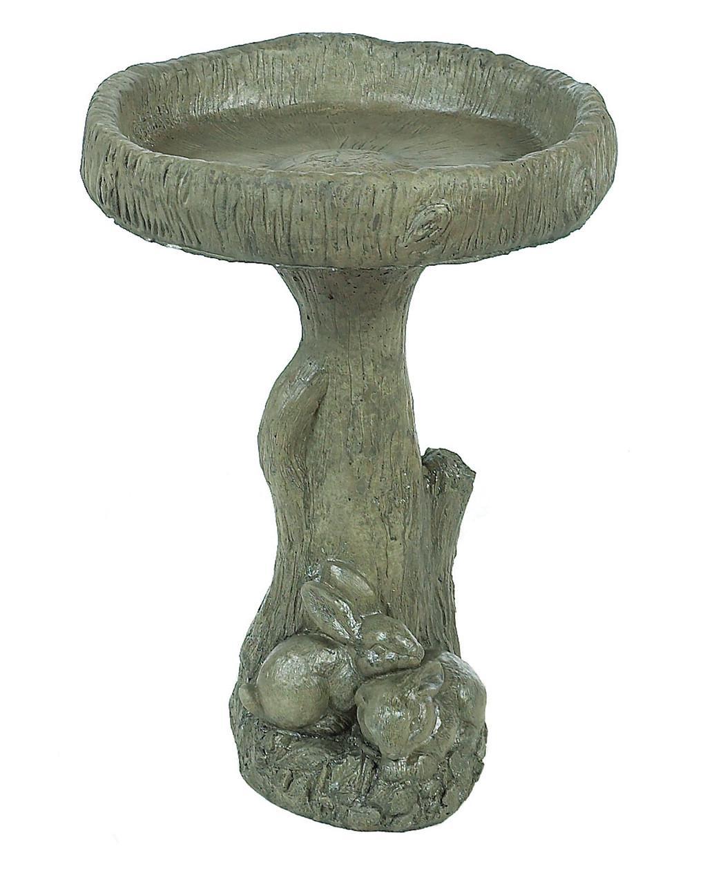 A Concrete Double Bunnies Birdbath